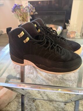 Jordan Men's Black Suede High-Top Sneakers with Gold Eyelets